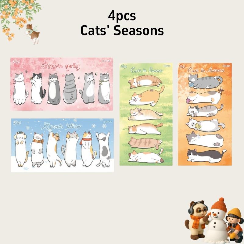 4pcs Kawaii Cat & Puppy Shaped Memo Stickers Self-Adhesive Cartoon Index Labels Sticky Notes Creative Classification Pad