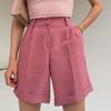 Women's Fashion Short Suit Pants Cuffed Buttons Pocket Zipper Solid Color Shorts