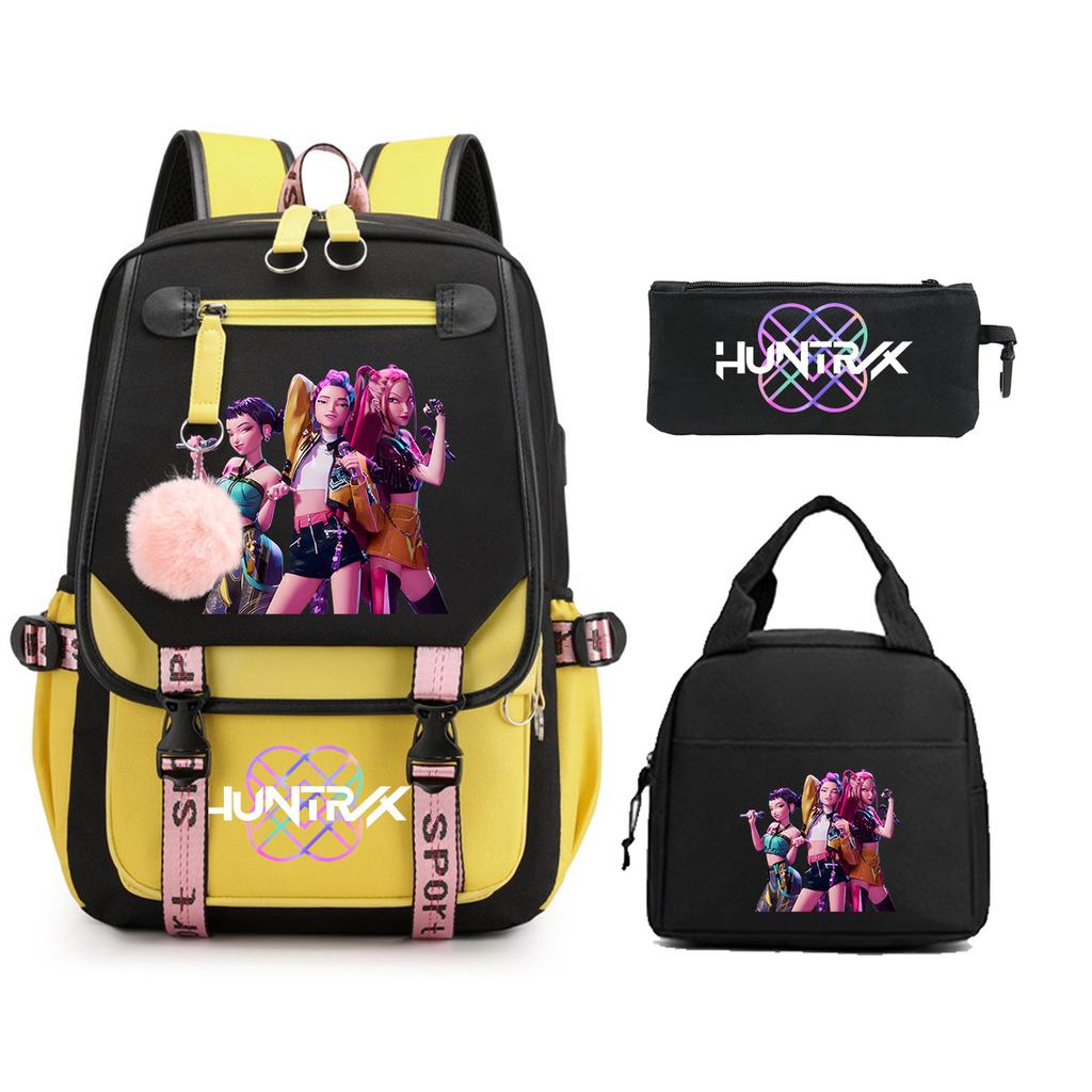 Animation Cartoon Printing Large Capacity Student School Bag Children'S Meal Bag Casual Pencil Bag Three-Piece Set