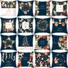 2021 New Christmas Decoration Cushion Cover Cartoon Printed Polyester Blue Pillow Cover Xmas Party Decor Square Throw Pillowcase