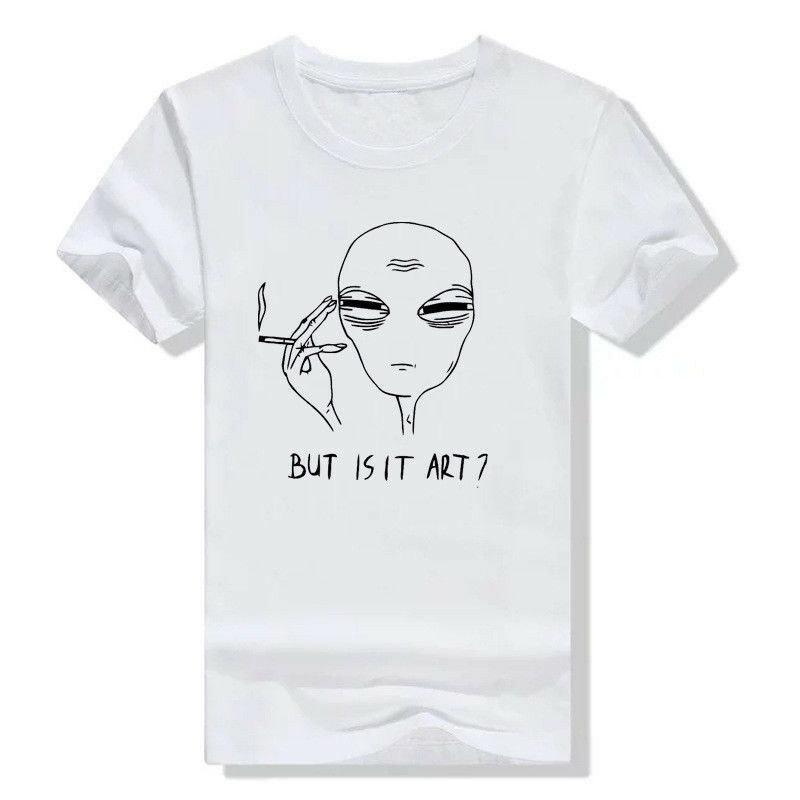 Premium Quality Alien Smoking T-shirt Funny Graphic Print Tees For Women