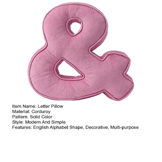Pink Corduroy Letter Pillow A To Z English Alphabet Throw Pillow Decorative Capital Alphabet Shaped Hugging Cushion Sofa Bedroom Living Room Decor