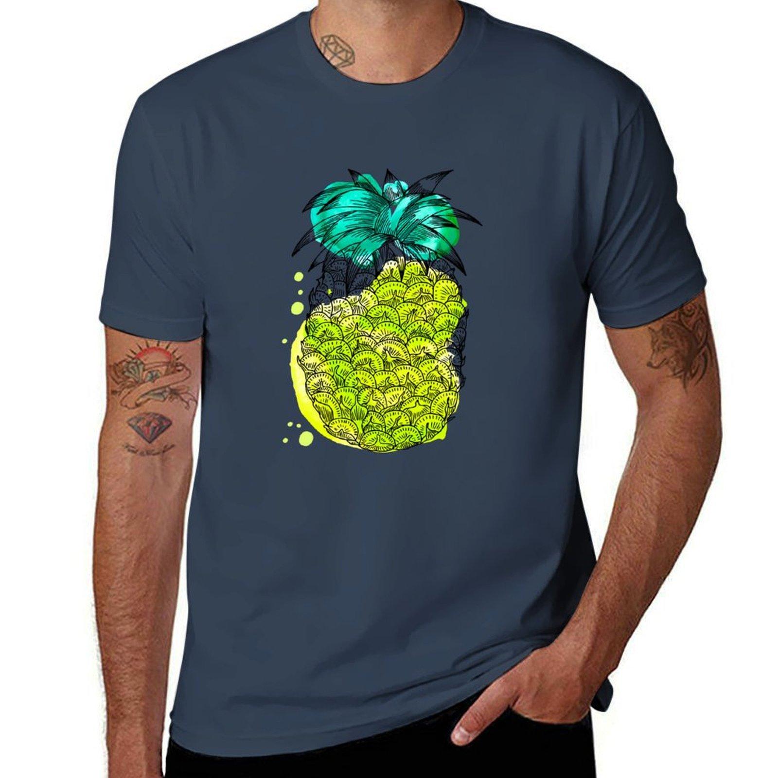 Juice pineapple Hand drawn tropical fruit with watercolour splash TShirt Industrial Work Tee Shirt S