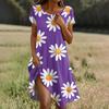 Short Sleeve Boho Dress For Women Casual Loose Fit Summer Sundress Floral Print Dress With Pockets