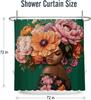 African American Woman Shower Curtain Black Woman Colorful Flower on Green Backdrop,Morden Fashion Gril Fabric Shower Curtains