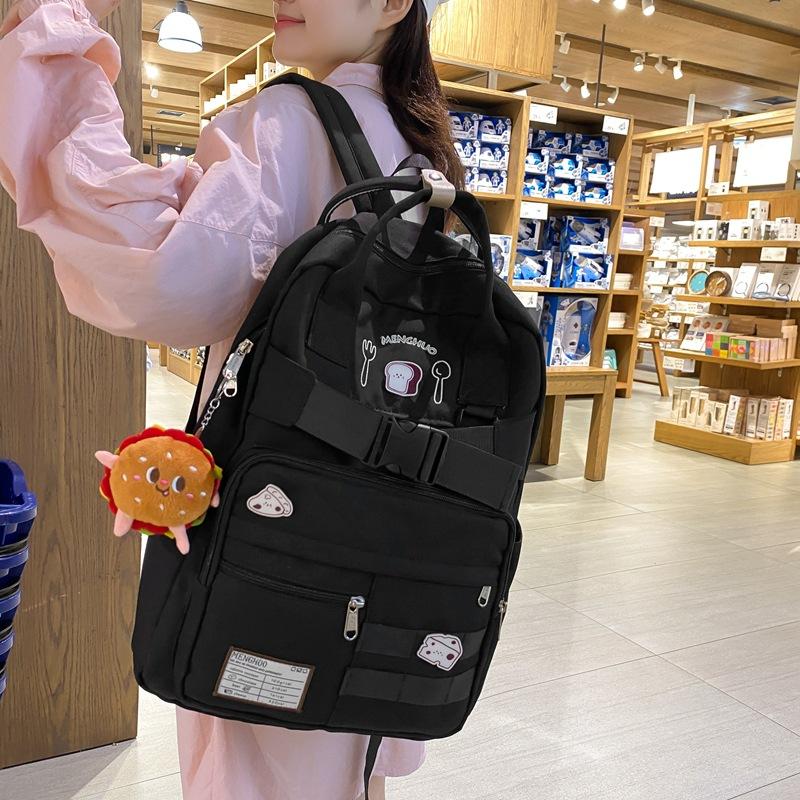 Sweet wind small fresh drawstring lock double pocket student schoolbag junior high school student large capacity backpack