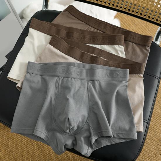 4Pcs Men Boxer Underwear Elastic Mid-Waist Design Breathable Fabric Shorts Briefs Letter Print U-Convex Panties Daily Wear