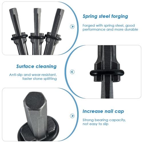 KOSIEJINN Stone Splitter, Wedge, Stone Opener, Stone Splitting Tool, 5-Piece Set, Mason's Chisel, Concrete Rock Splitter, Hand Tool, 14mm