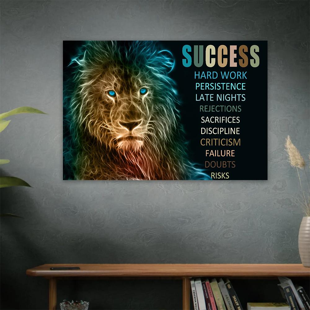 Animals Inspirational Wall Art Black and White Poster Lion Head Prints Motivational Quote Picture Canvas Painting Office Decor