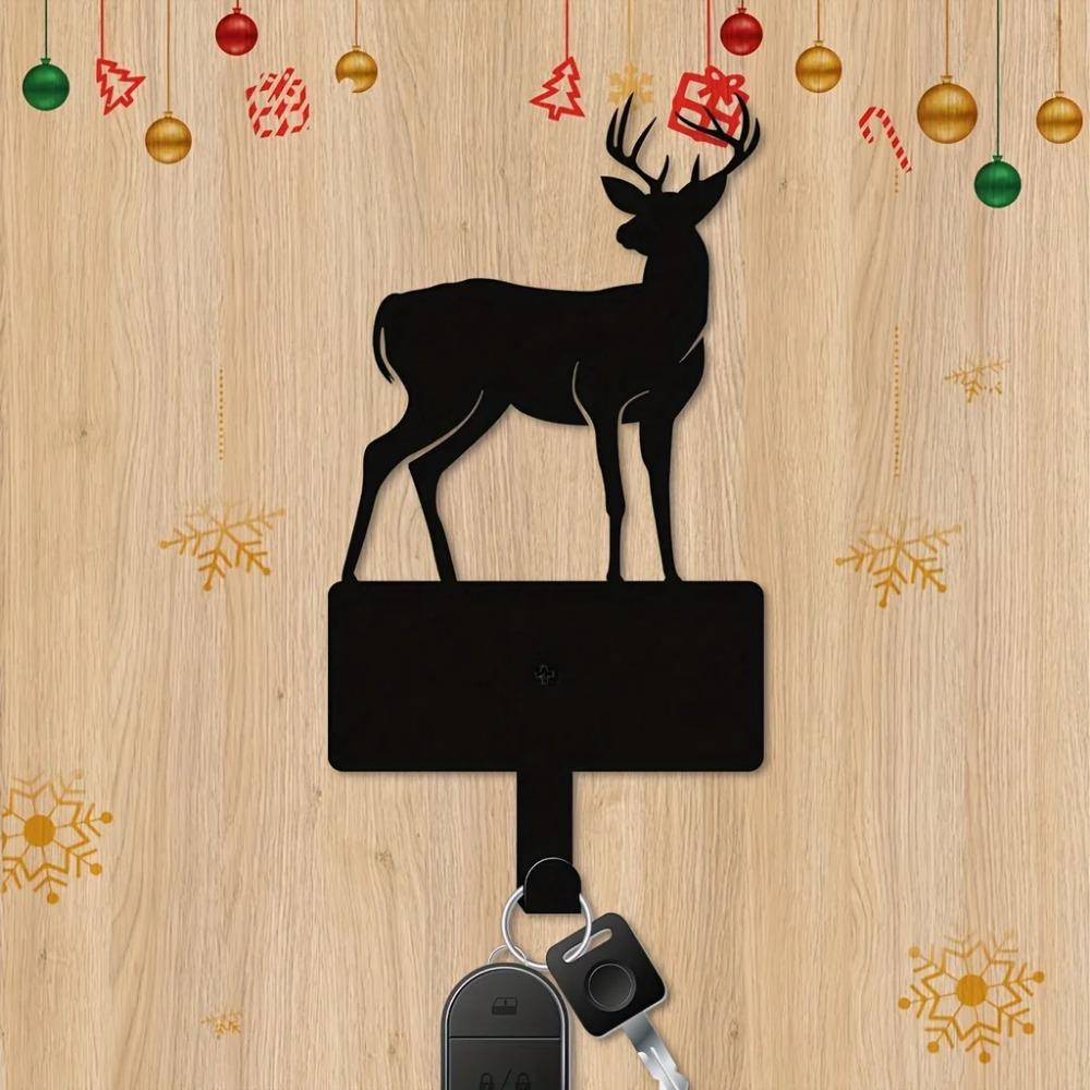1 cârlig metalic pentru chei cu cerb de Crăciun - montat pe perete pentru decor de Crăciun, prosoape de baie și îmbunătățirea scenei