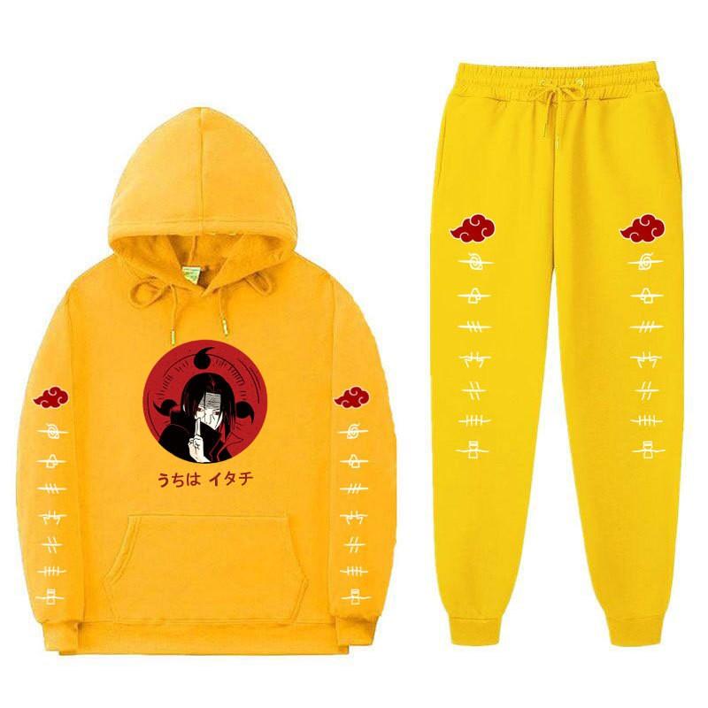 Mens Naruto Inspired Fleece-Lined Hooded Sweatshirt Jogger Set Casual Sportswear Winter