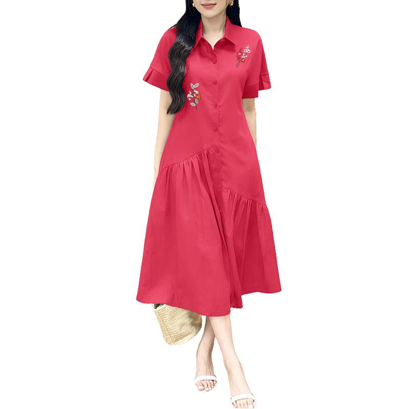 

ZANZEA Women Casual Turn Down Collar Floral Embroidery Summer Short Sleeve Dress 5XL