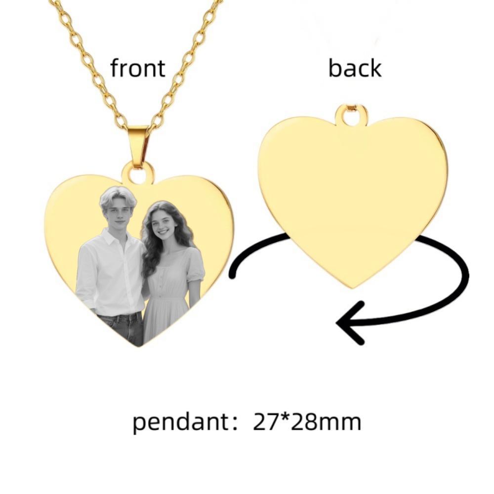 Jeshayuan Engraved Photo Necklace Custom Phicture Text Heart Pendant Necklace Personalized Heart Necklace Name Engraved Choker