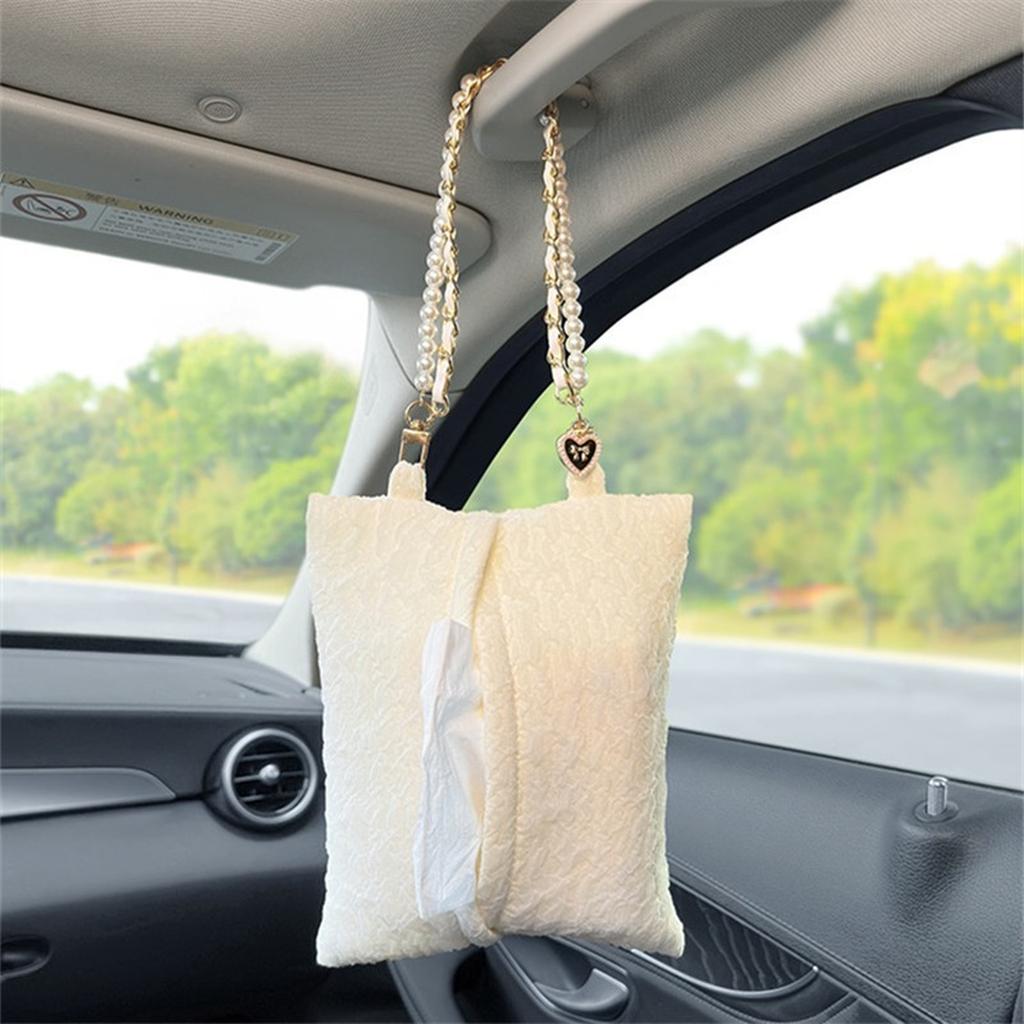 Car Tissue Box, Seersucker Small Fresh Decoration, Car Paper Drawer, Car Chair Back Hanging Storage Tissue Bag