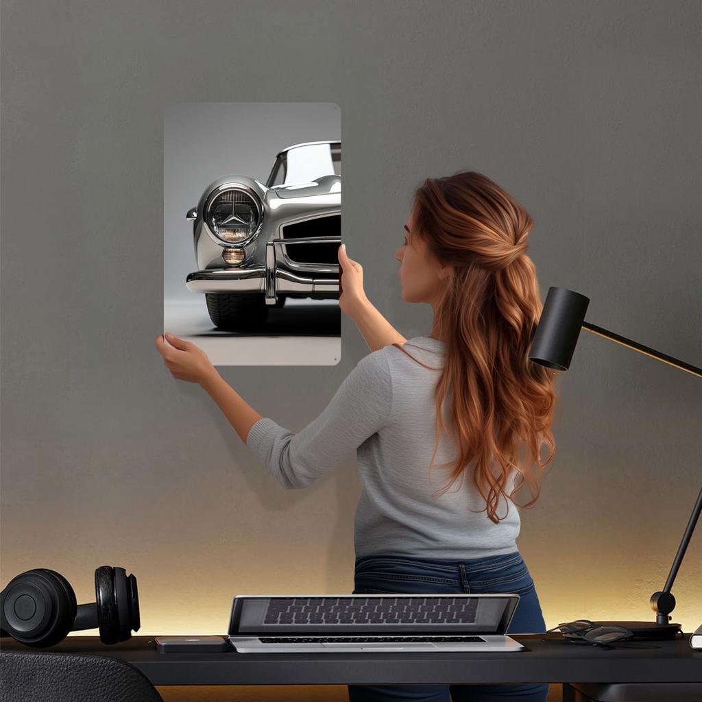 Silver Mercedes-Benz 300 SL Metal Signs Car Poster Pictures Wall Decoration Items Custom Tinplate Sign for Wall Art Decoration