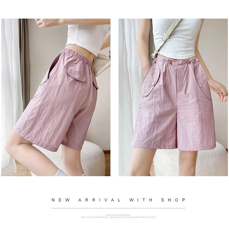 Women's Pink Quick-Dry High Waist Cargo Shorts - Loose, Lightweight, Wide-Leg Summer Sports Pants.