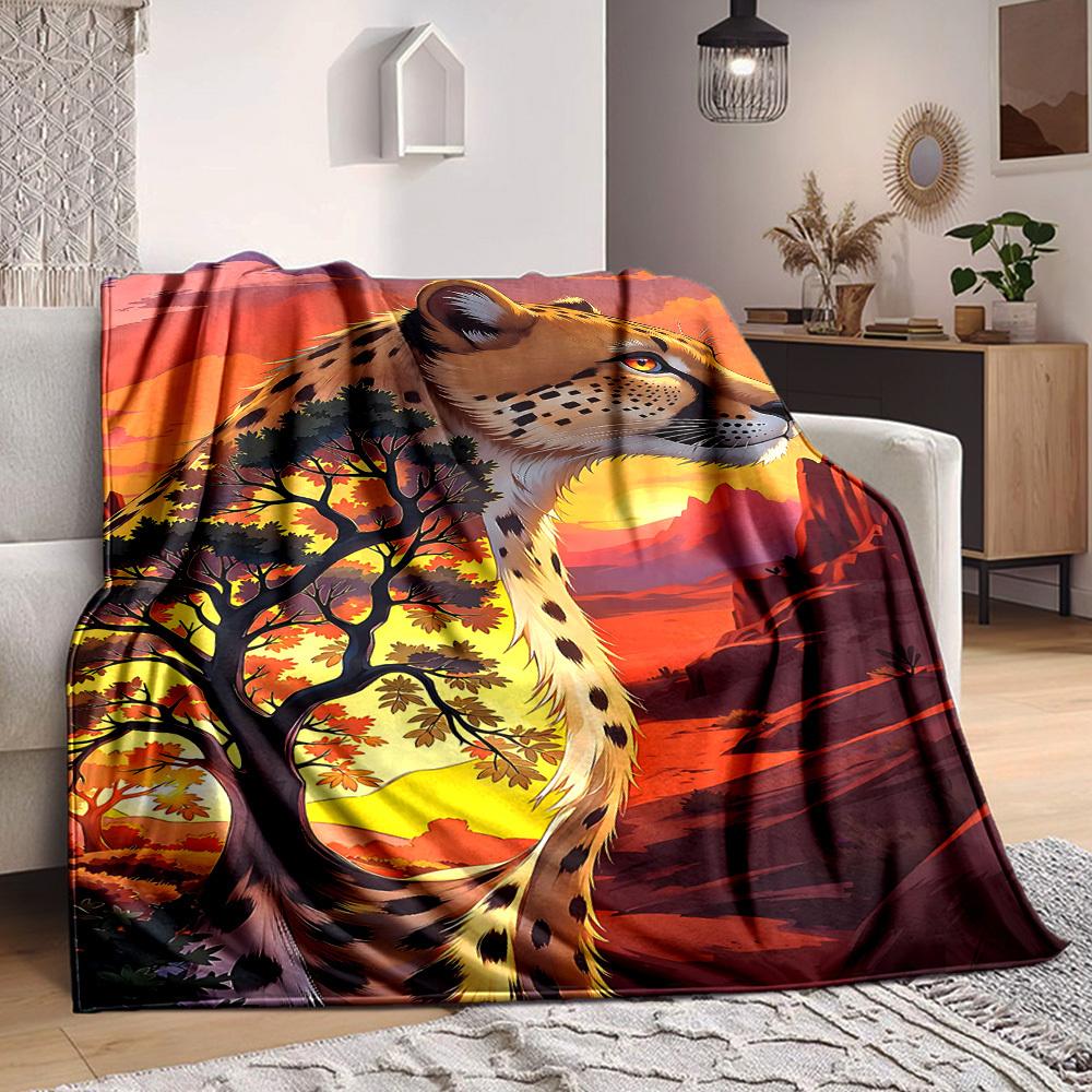 1pc Cheetah Print Blanket Lightweight Flannel Blanket Throw Blanket For Sofa, Bed, Travel, Camping, Livingroom, Office yy251015105