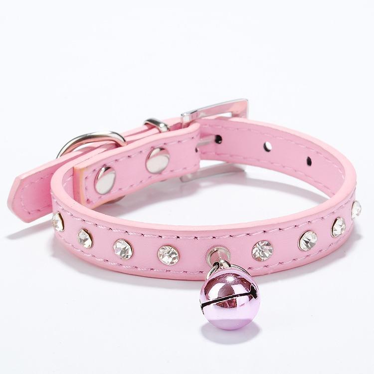 Pet collar Single row diamond bell PU leather Suitable for small and medium-sized dogs and cats Neck collar Pet collar