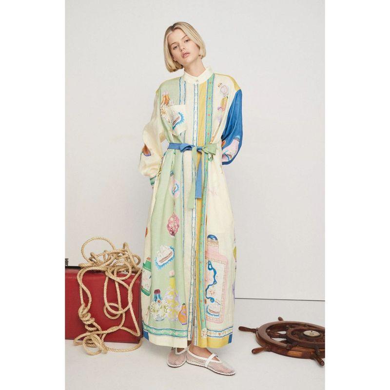 

Fashion New Unique Cardigan Casual Fashion Lace Printing Long Dress Color S