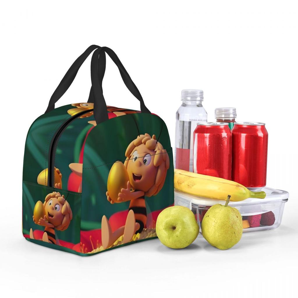 Maya The Bee With Flowers Cartoon Insulated Lunch Bags Food Bag Portable Thermal Cooler Lunch Boxes For Picnic