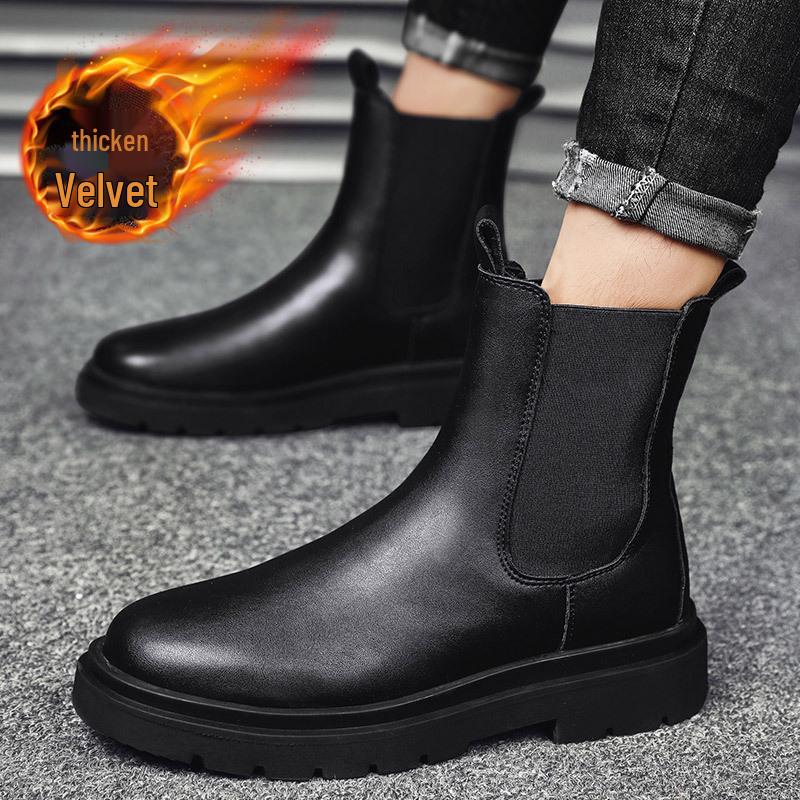 

2022 Autumn/Winter Teen Men s Black High-Top Cotton Martin Boots - New Fashion Casual Footwear 40