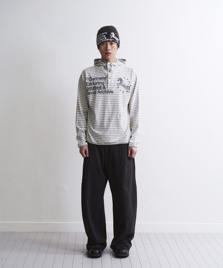 Unicorn Small Stripe Henley Neck Hoodie Melange White