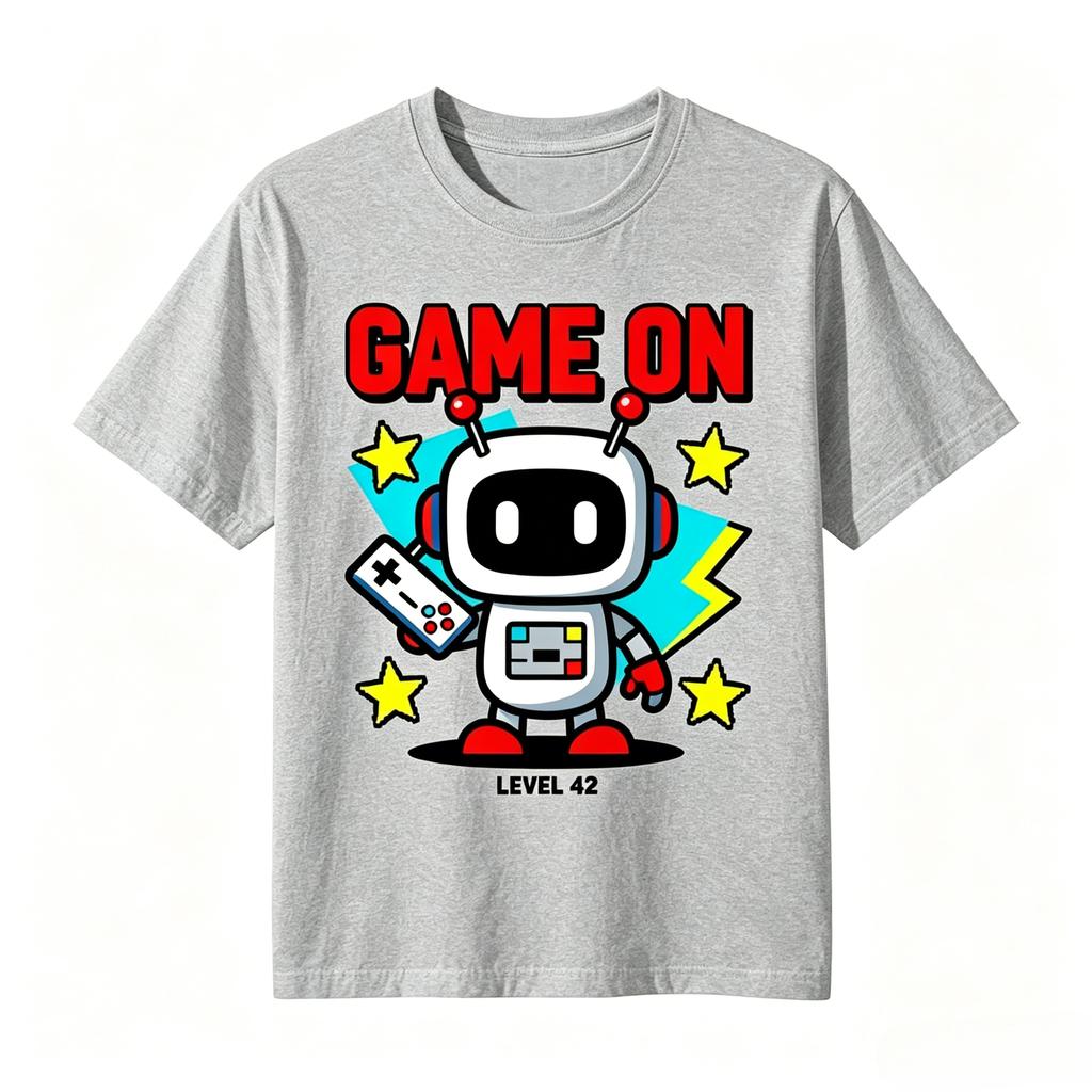 Unisexs Pure Cotton TShirt Game On Level 42 Letter Graphic Short Sleeve Retro Gamer Casual Streetwear Tops