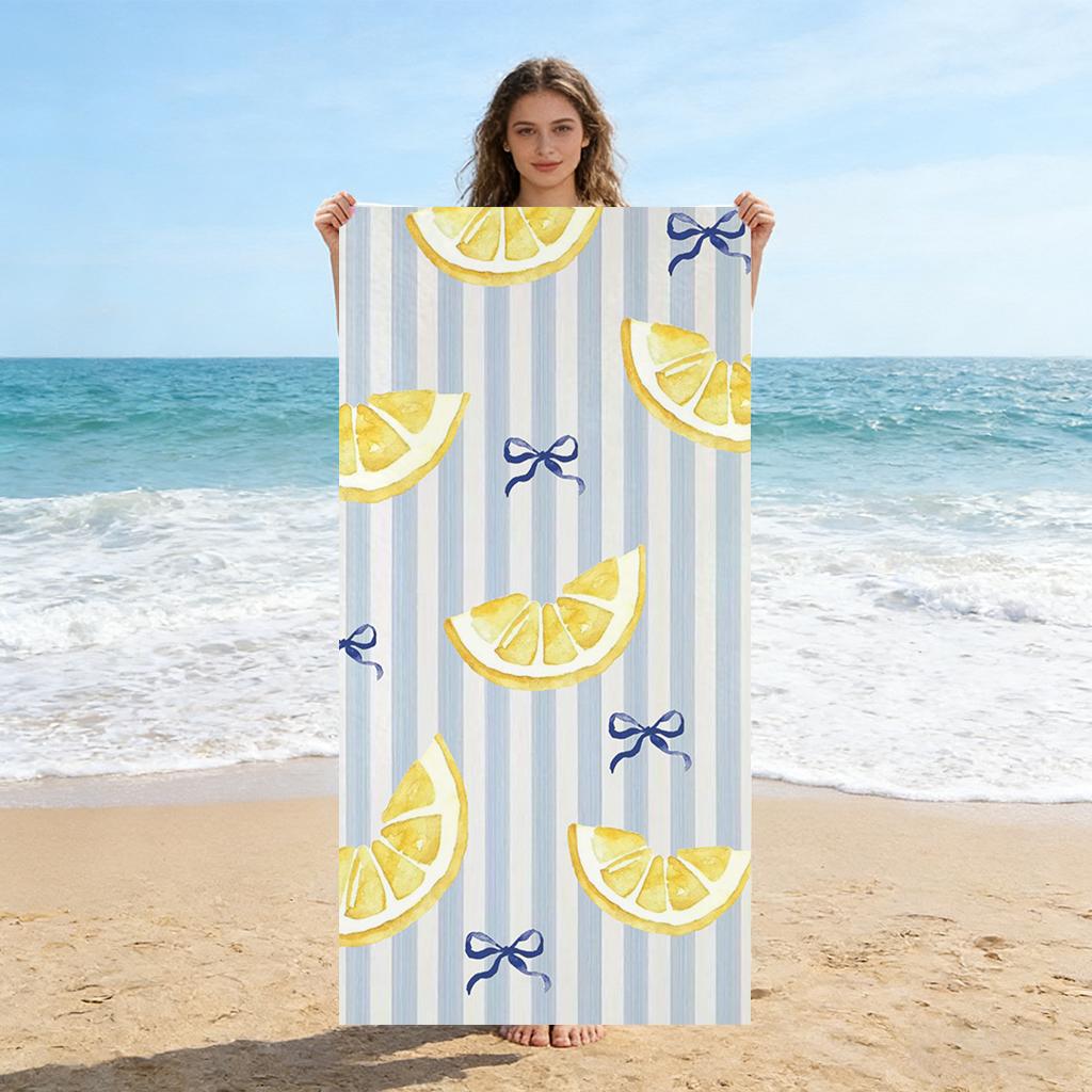 

1pc Lemon Bow Stripes Beach Towel Quick-drying Super Absorbent Suitable for Swimming Beach Pool Gym Yoga Summer Gift for Friends W40*H60(CM)