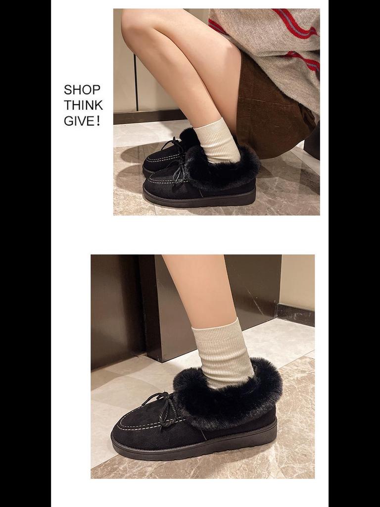 2024 Winter Women's Slip-On Bowknot Snow Boots with Velvet Lining and Soft Sole