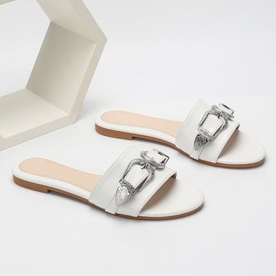 New Luxury Women's Flat Slippers Metal Accessories Fashionable and Comfortable Square Head Anti Slip Exquisite Women's Slippers