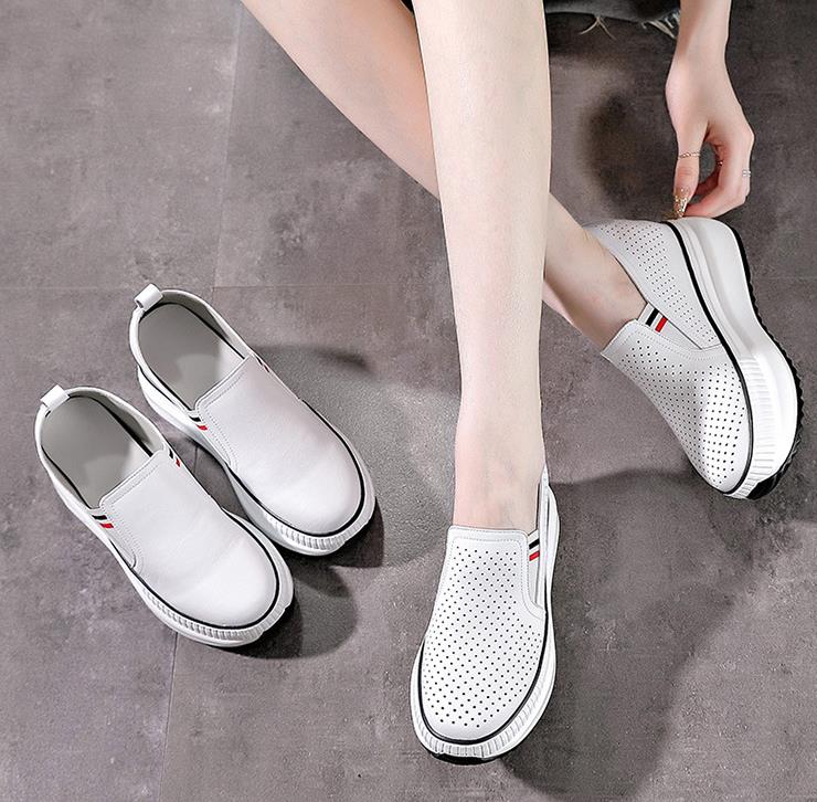 Fashion 8CM Wedge Pumps Moccasins Women Platform High Brand Sandals Genuine Leather Hollow Summer Shoes Hidden Heels Female Shoes