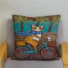 Cartoon Cycling Cat Print Cushion Cover Super Soft Pillowcase 45x45  Home Decor