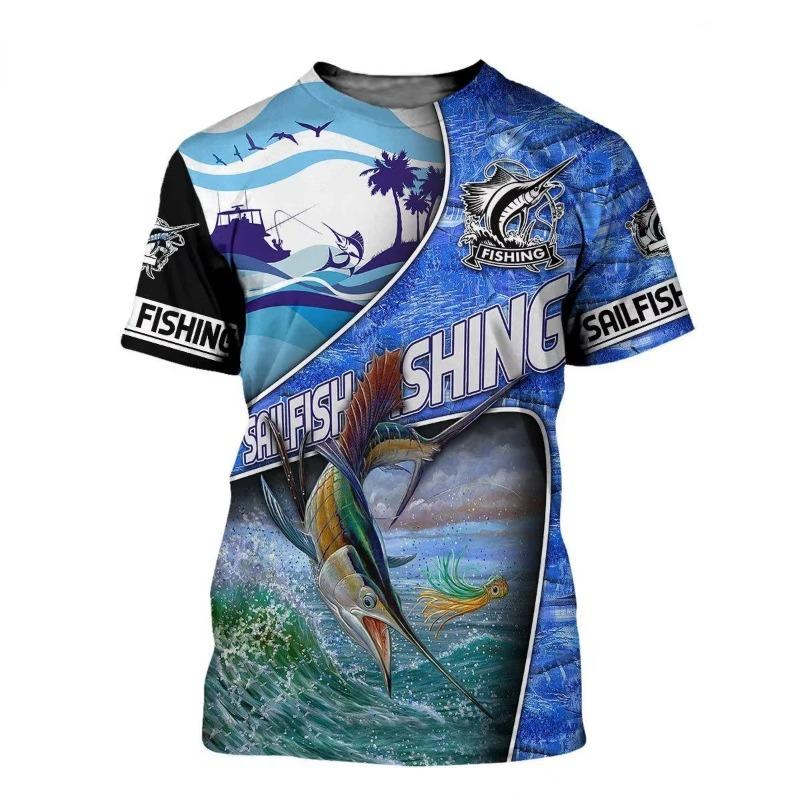 Vintage T Shirt for Mens Fishing 3D Print Outdoor Sports Short Sleeve Top Casual Man's T-shirt Loose Tee Streewear Men Clothing