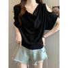 Women's Cowl Neck Short Sleeve Cold Shoulder Tunic Top Batwing Loose Fit Plus Size Elegant Commuter Solid Color Tee Summer Blouse
