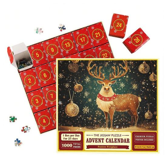 1000Pcs/Set Christmas Jigsaw Puzzle Advent Puzzle 2025 24 Days Educational Puzzle Xmas Countdown Calendar Decoration Holiday Party Gift