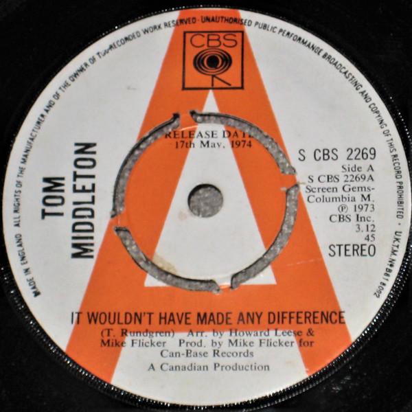 

7inch Record TOM MIDDLETON It Wouldnt Have Made Any Differenc SCBS2269 CBS 1974 UK Pop Used
