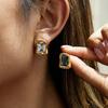 European Classic 18K Gold-Plated Stainless Steel Earrings with White Zircon Square