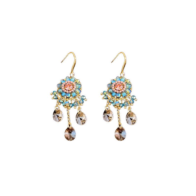 

Gold Flower Crystal Dangle Earrings With Zirconia For Elegant Women GoldBlue