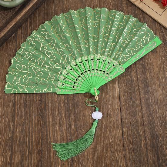 Love Heart Print Folding Fan with Tassel Chinese Style Portable Hollow Ribs Hand Fan Women Dance Performance Props Party Favors