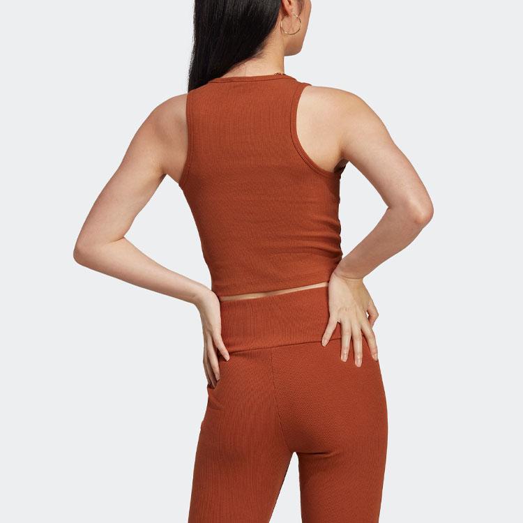 Adidas Originals Trefoil Logo Embroidered Ribbed Tank Top Women Tops Rust-Grey IL9627
