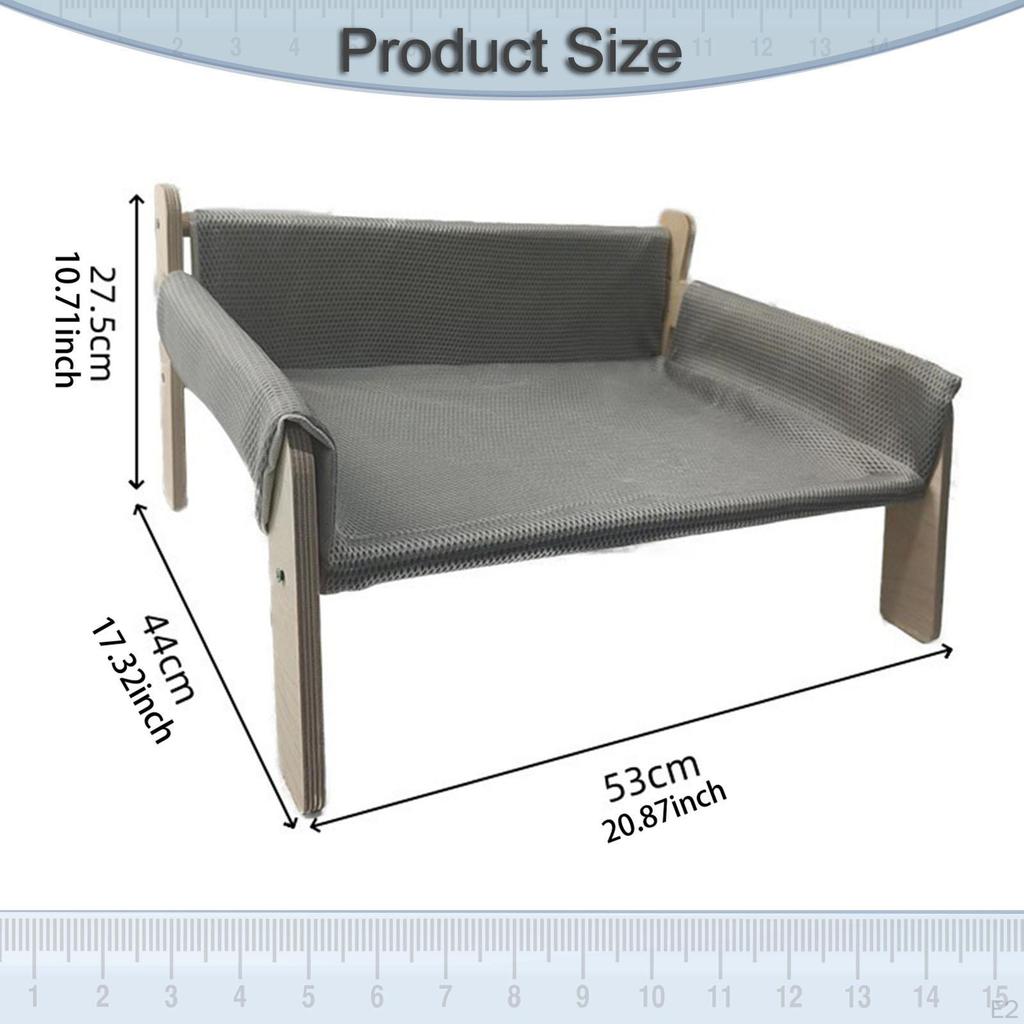 Cat Bed Elevated Hammock Pet Scratcher Wooden Frame Lounger with Soft Cloth Removable Cover Suitable