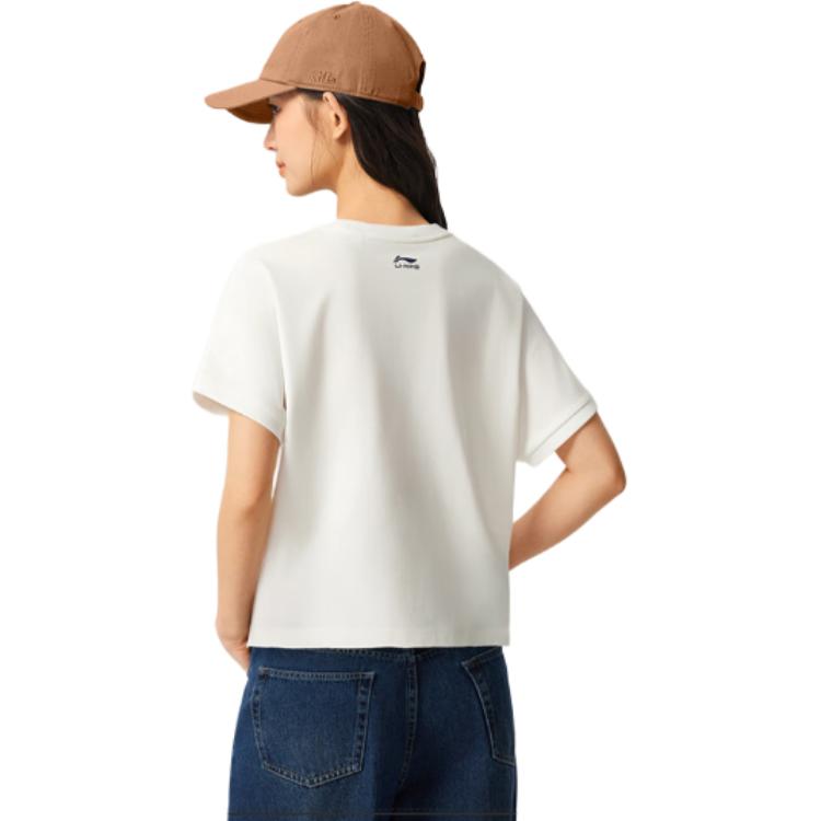 Li Ning Sports Lifestyle Series Casual Eenvoudig Letter Ronde Hals Pullover Losse Korte Mouw T-Shirt Dames T-Shirt Gebroken Wit AHSV464-4