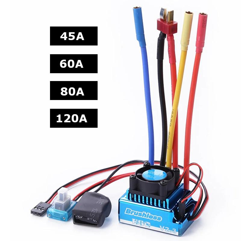 RC Car Crawler ESC Electric Speed Controller - 45A/60A/80A/120A Waterproof Dust-proof Brushless for 1/8 1/10 1/12 RC Boat Parts