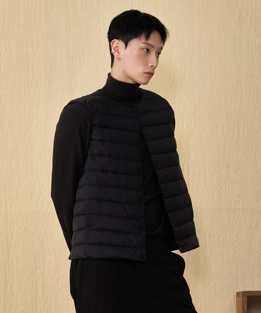 Chasecult Men'S Light Down Two-Way Neck Vest - Black