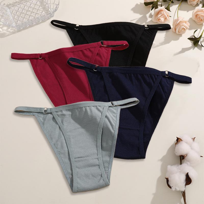 4 Pezzi Mutandine da Donna in Cotone Sexy Anello Metallico in Vita Biancheria Intima Mutandine Traspiranti Monocolore Slip Morbidi da Donna Lingerie Comfort