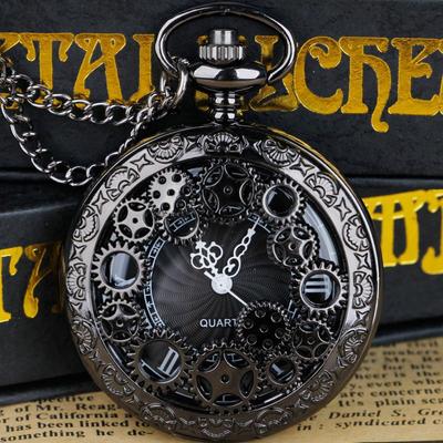 Steampunk Kupfer Vintage Hohlrad Hohl Quarz Taschenuhr Halskette Anhänger Uhr Kette Männer Frauen