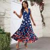 Women's Casual And Fashionable Independence Day Printed V-Neck Sleeveless Dress Dress