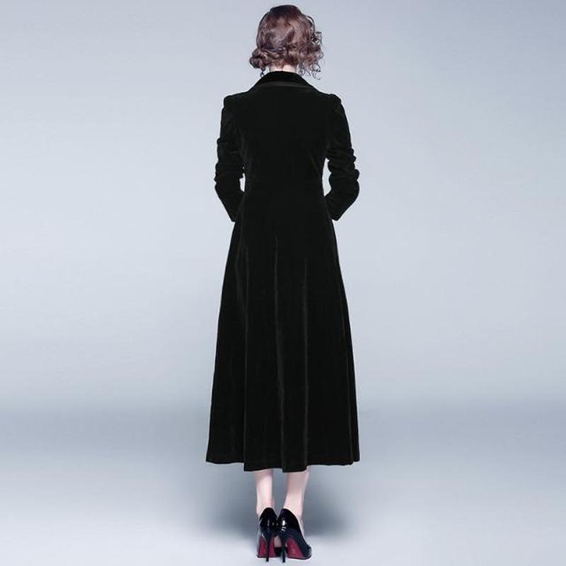Autumn Women Vintage Wrap Black Velvet Maxi Coat Thick Warm Long Trench Coat Outwear