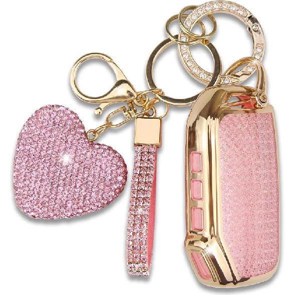 Key Fob Cover with Heart Keychain, Car Key Shell Compatible with Kia - Soul - Forte - Telluride K5 - Seltos NIRO Sportage Sorento Protector (Silver)