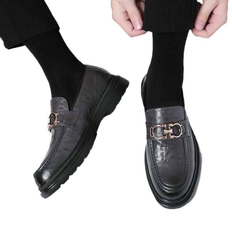 BrandNew Solid Color Loafers Gentle Styleable Business DailyWear Foot Cover Round-toe Leather FootPairs Korean Version Lazy Beans FootPairs